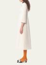 quarter-sleeve brooch wool midi dress