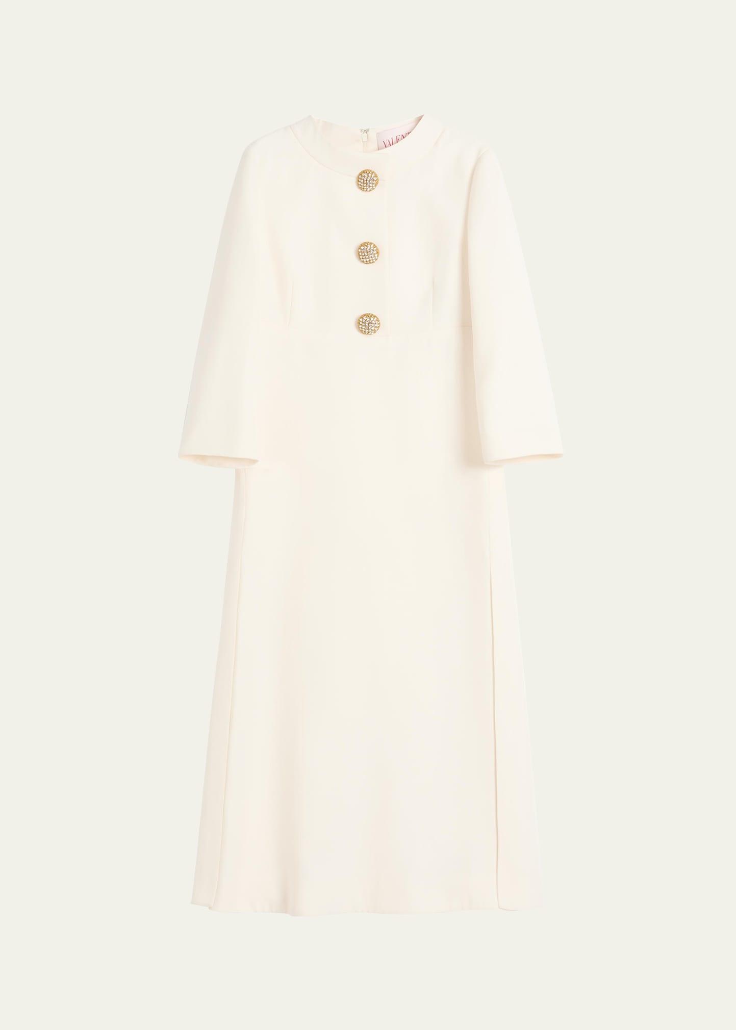 quarter-sleeve brooch wool midi dress