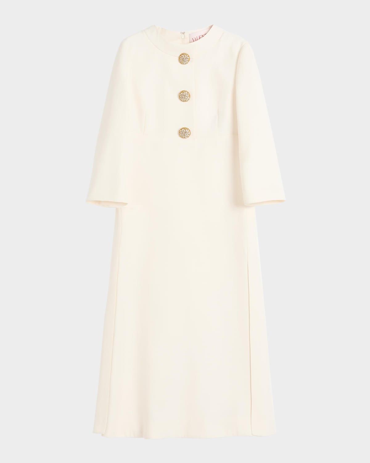 quarter-sleeve brooch wool midi dress