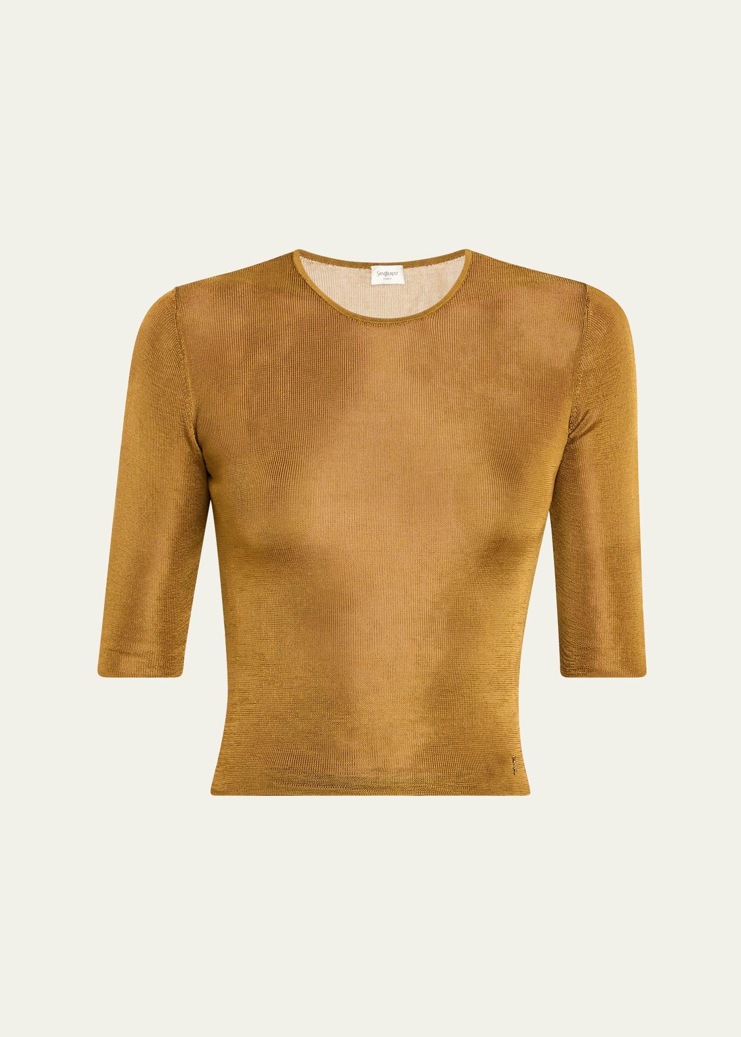 quarter sleeve knit top with logo detail