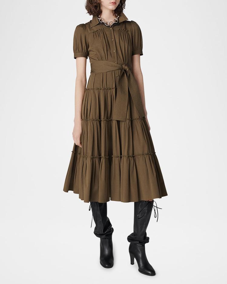 queena tiered ruffle midi dress