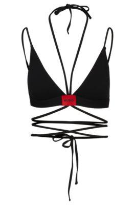 quick-dry bikini top with wraparound ties- black women's swimwear