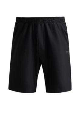 quick-dry shorts with decorative reflective logo- black men's jogging pants
