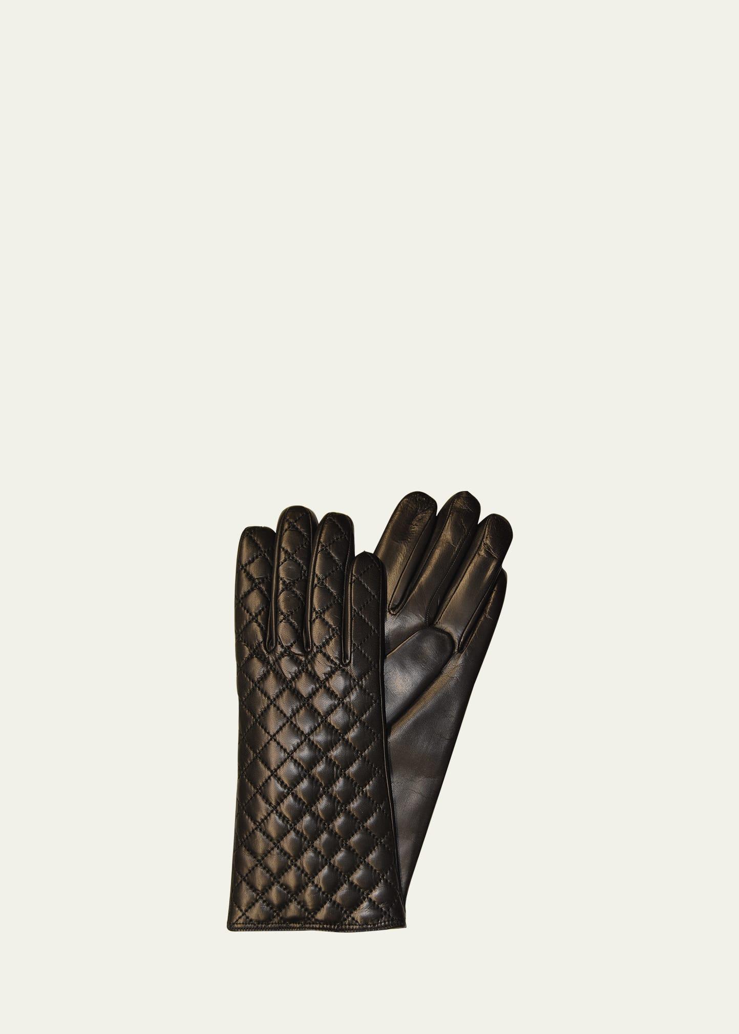 quilted leather gloves w/ cashmere-lining