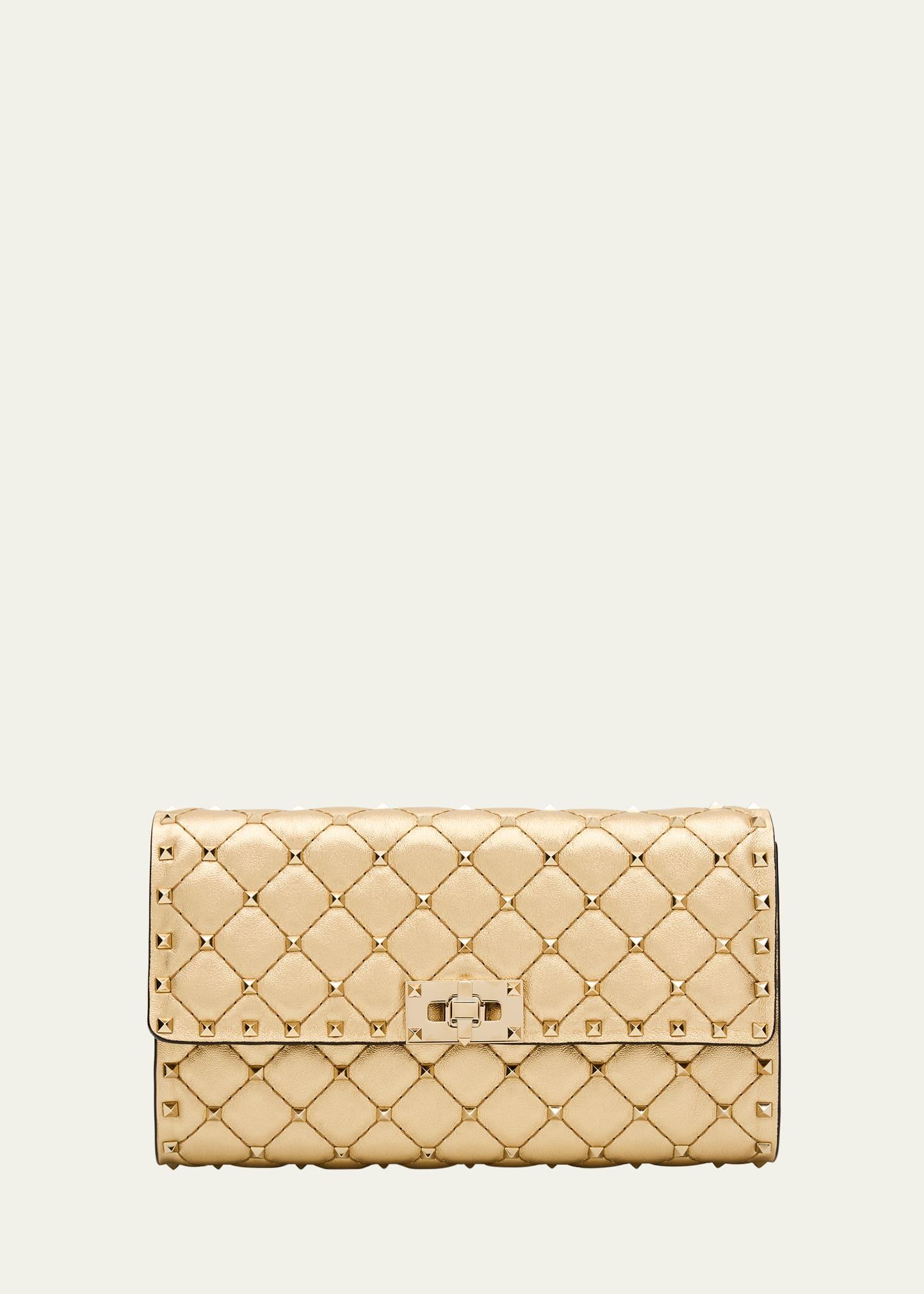 quilted rockstud metallic leather shoulder bag