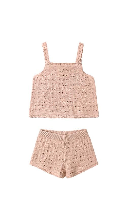 quincy mae pointelle knit tank & short set in peach.