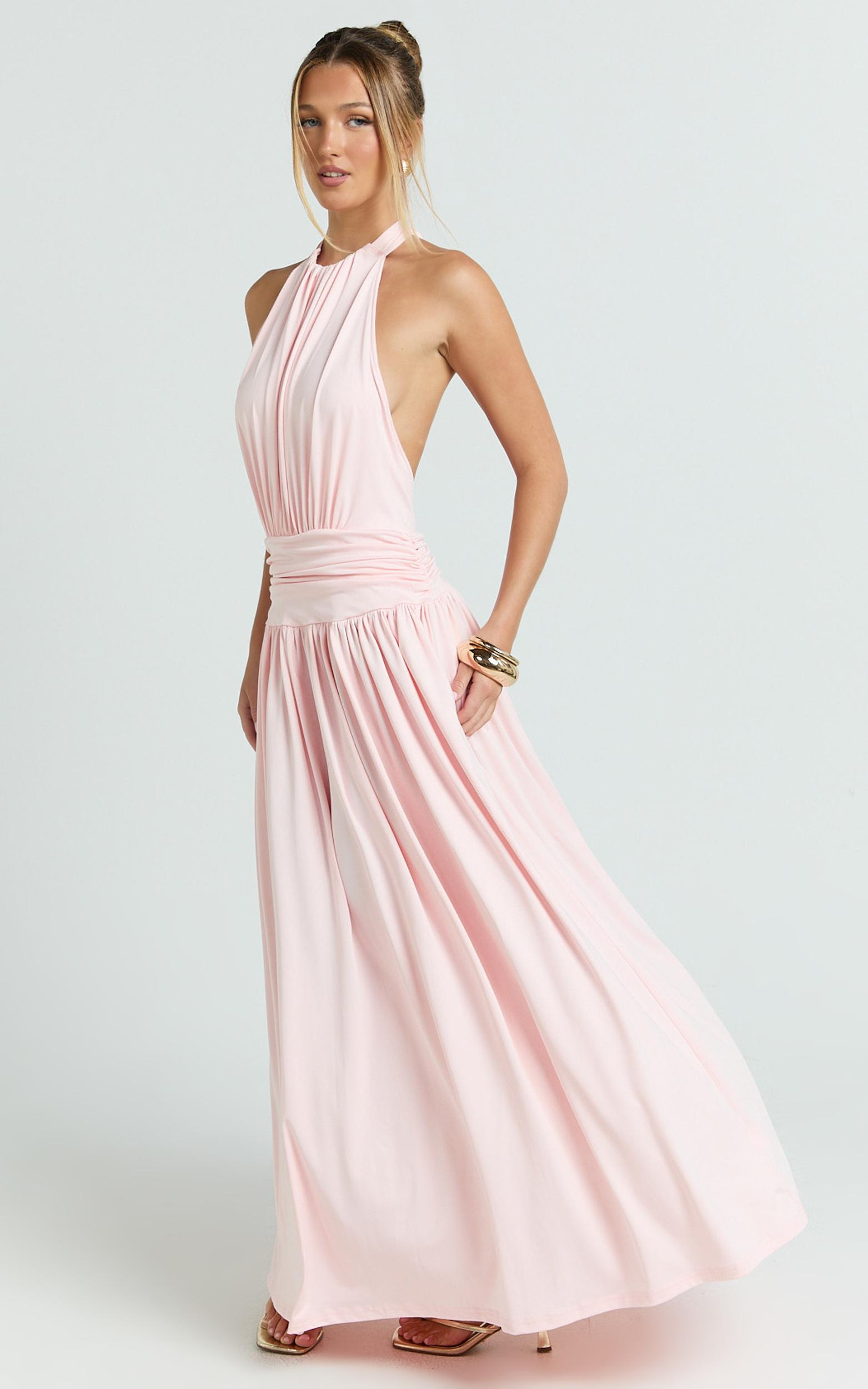 quinn maxi dress - low back halter neck dress in pink