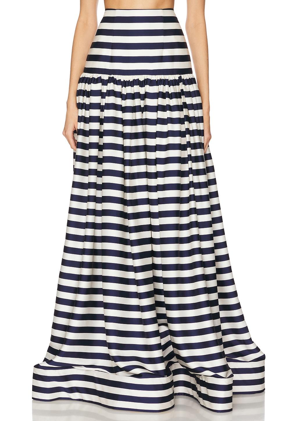 quinn striped maxi skirt in navy & white