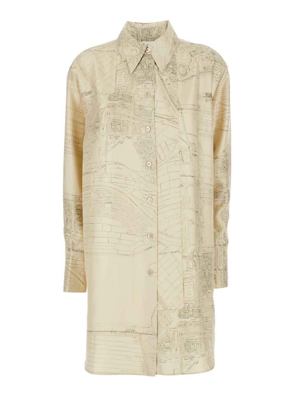 róhe beige silk shirt with pointed collar and all-over print for women