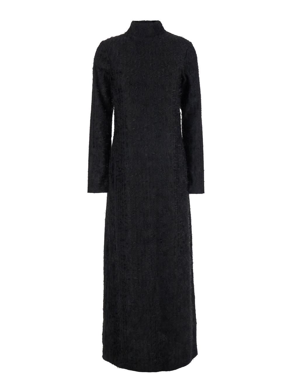 róhe black turtleneck dress with fringes all-over in fabric woman