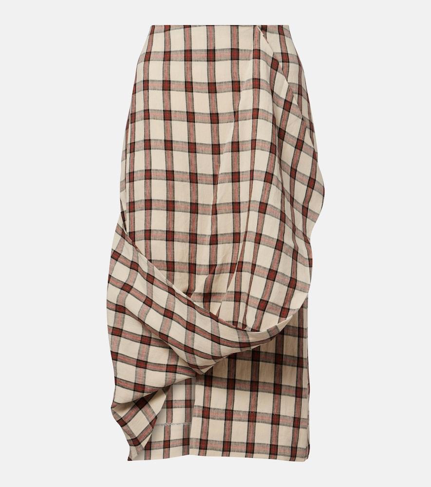 róhe checked linen midi skirt