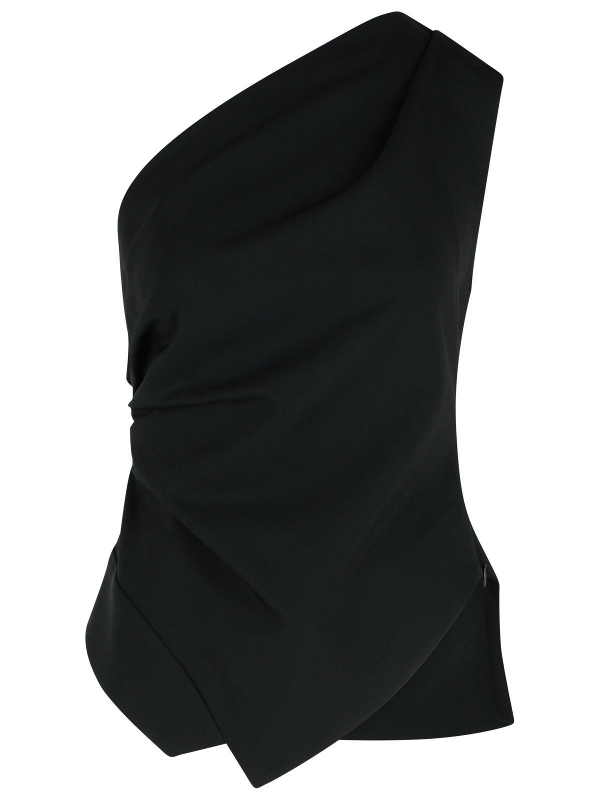 róhe one-shoulder top in black viscose blend