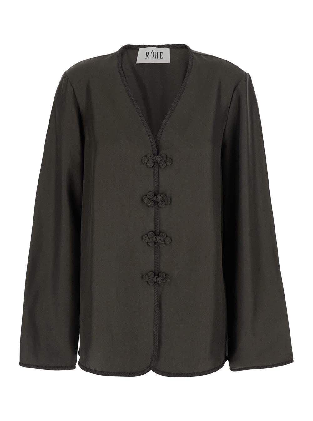 róhe top mandarin closure in brown silk for women