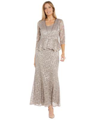 r m richards womens 2 piece metallic lace gown jacket set