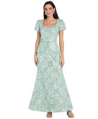 r m richards womens puff sleeve peplum ball gown