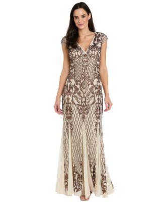 r m richards womens sequin v neck ball gown