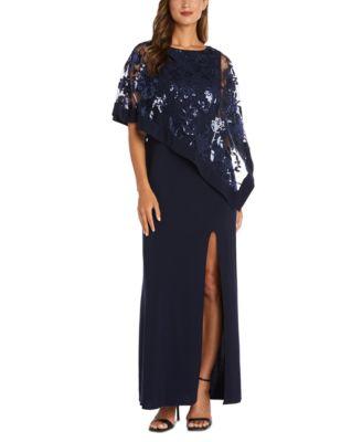 r m richards womens sequinned floral lace poncho gown
