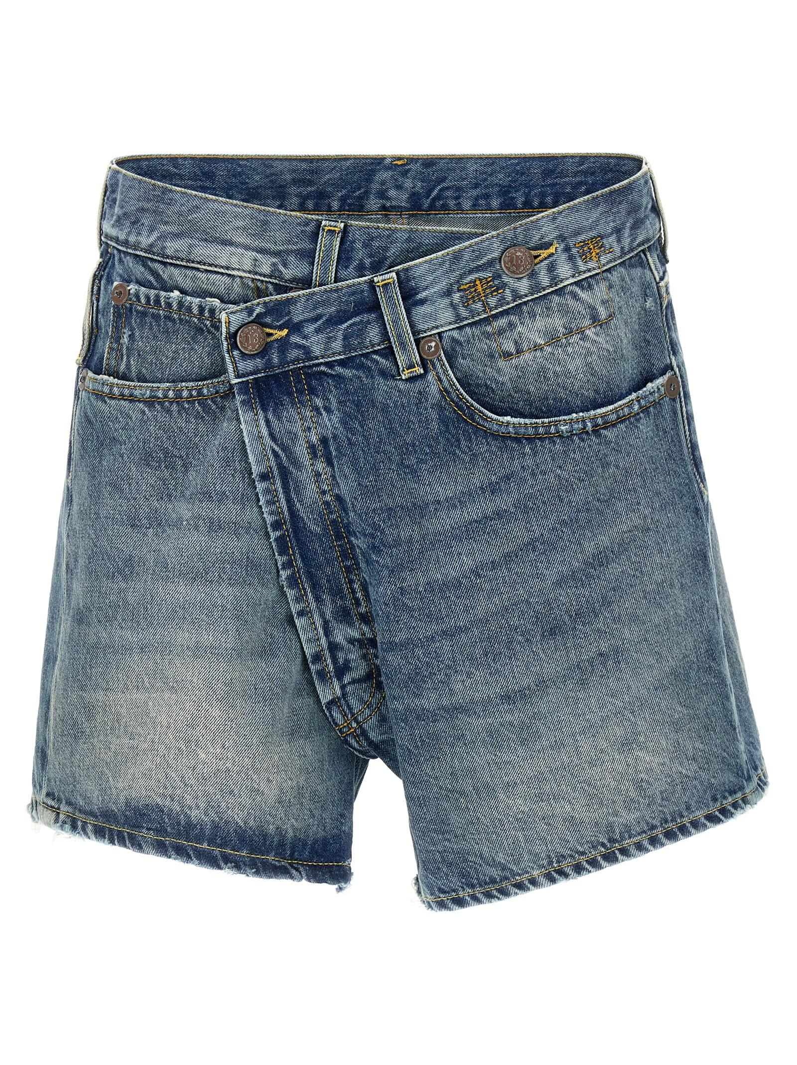r13 crossover shorts blue cotton bermuda - women