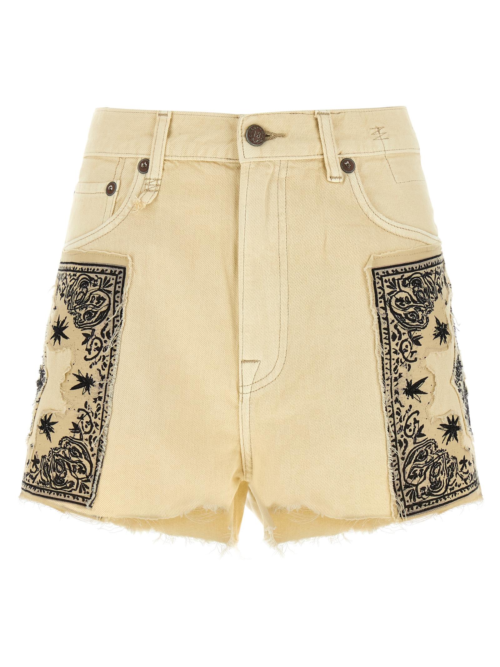 r13 x-bf shorts beige cotton paper bermuda - women