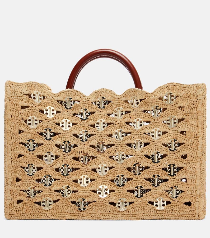 rabanne 1969 embellished raffia tote bag
