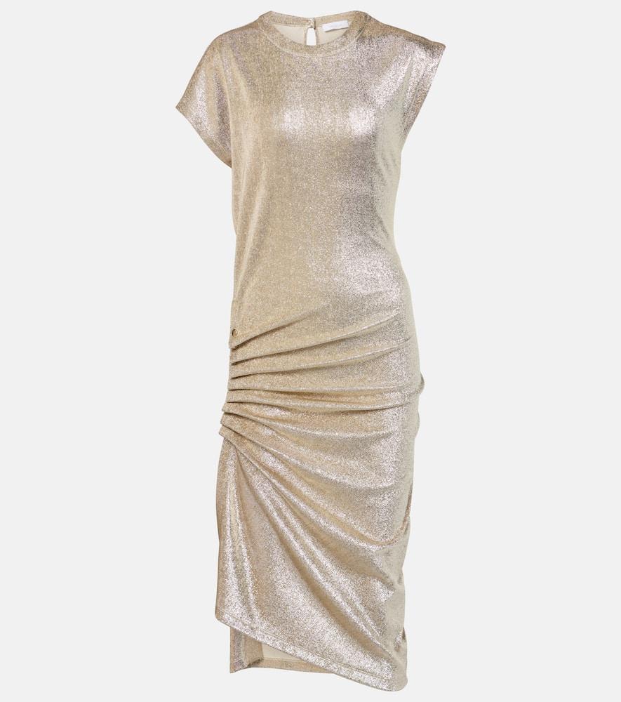 rabanne asymmetric draped midi dress