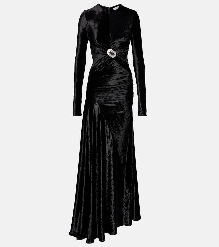 rabanne asymmetrical draped velvet gown