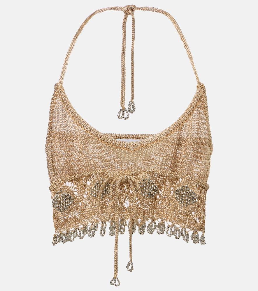 rabanne crochet embellished lamé crop top