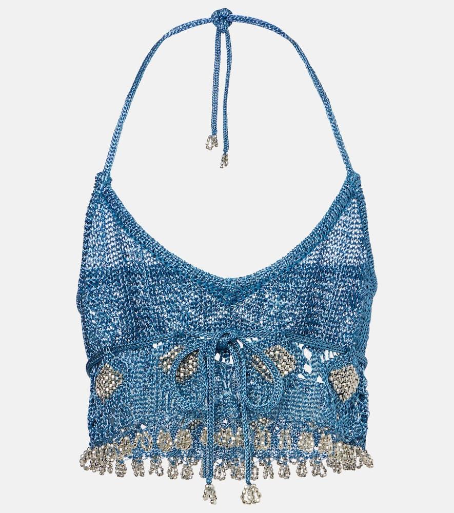 rabanne crochet embellished lamé crop top