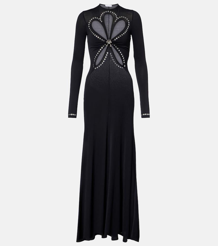 rabanne cutout embellished jersey maxi dress