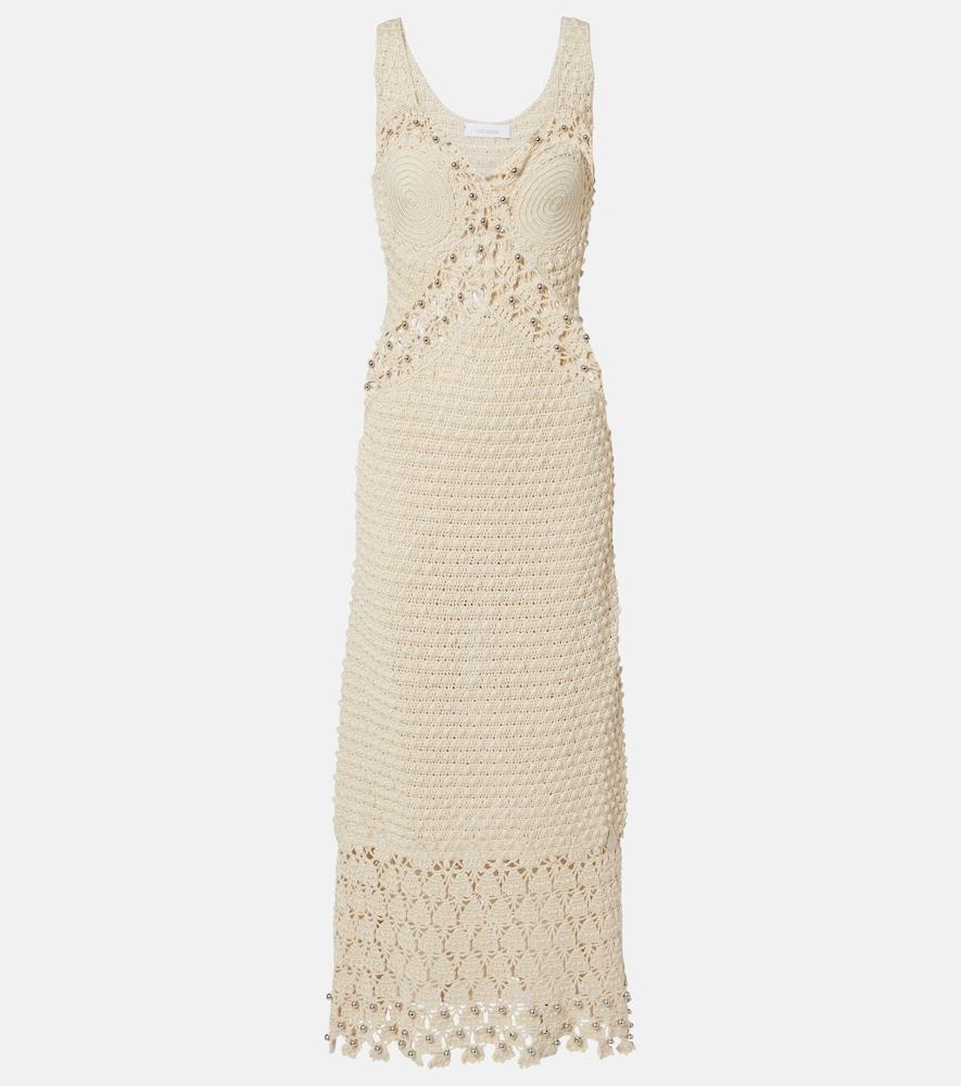 rabanne embellished crochet cotton midi dress