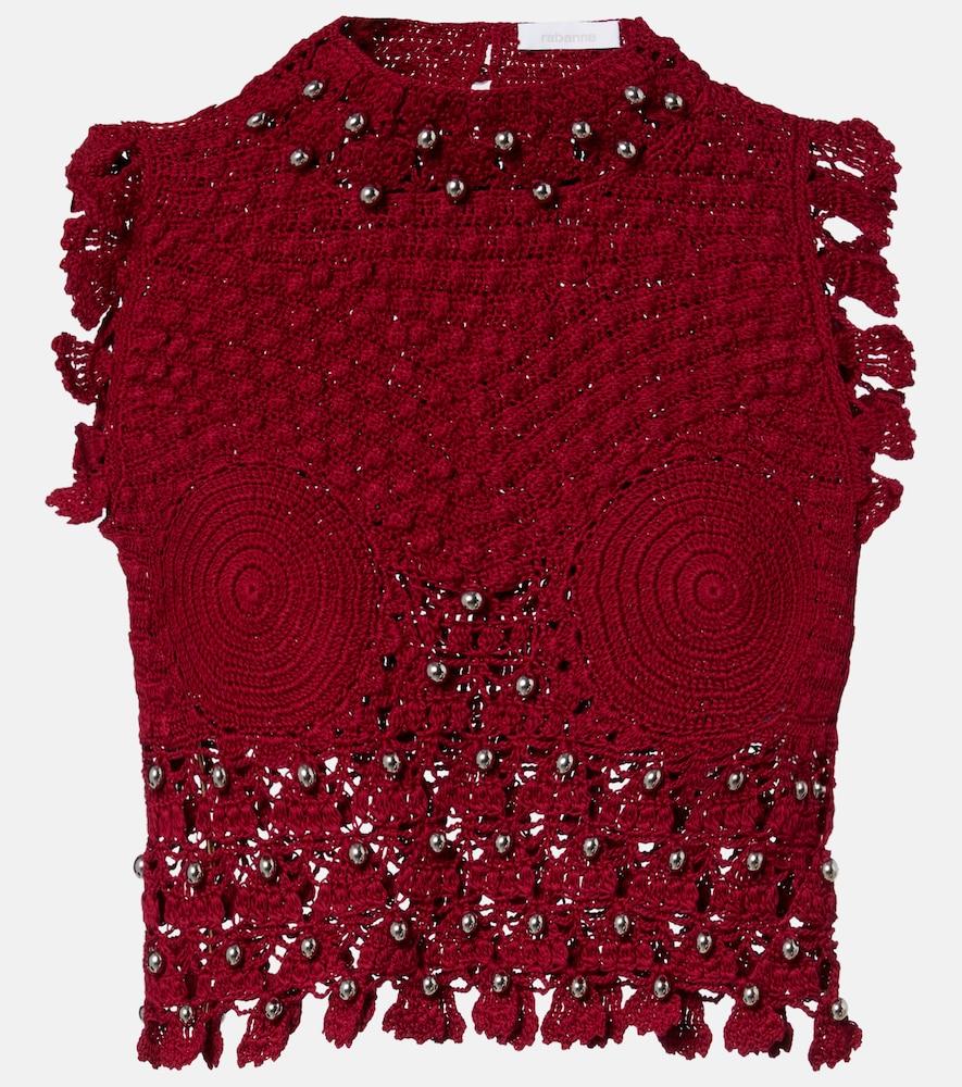 rabanne embellished crochet cotton top