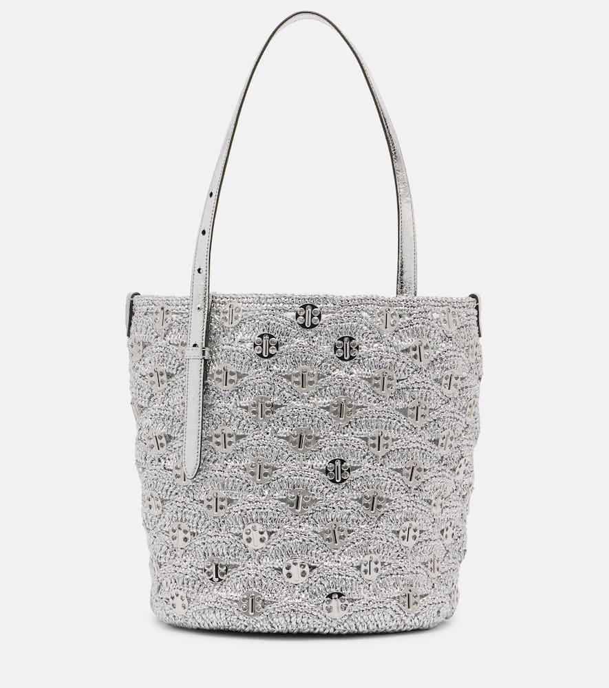 rabanne embellished lamé raffia tote bag