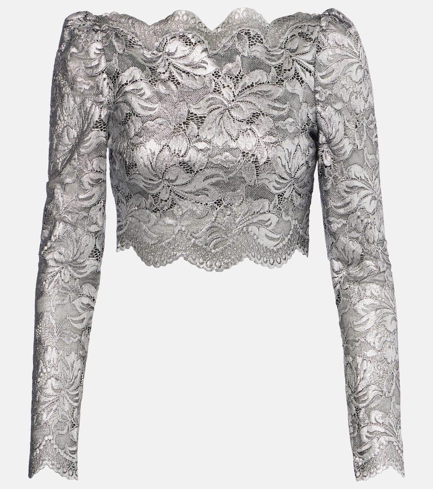 rabanne floral cropped lace top