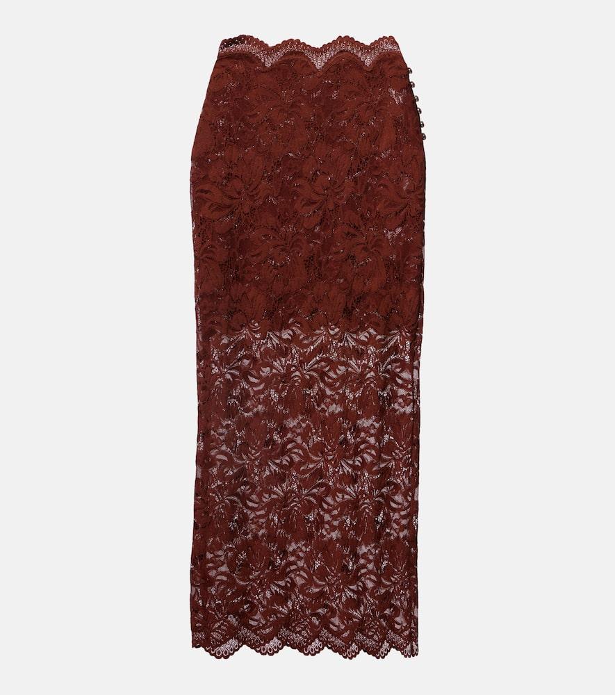 rabanne floral lace midi skirt