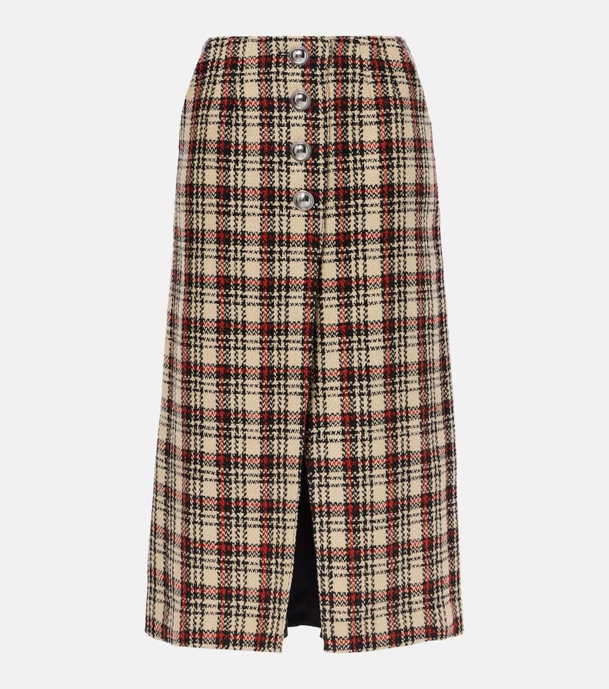 rabanne plaid wool and cotton midi skirt
