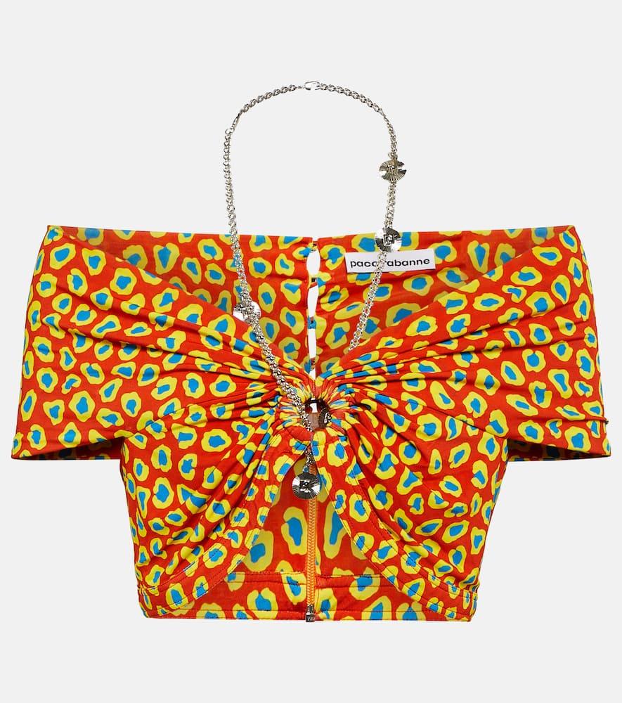 rabanne printed strapless crop top