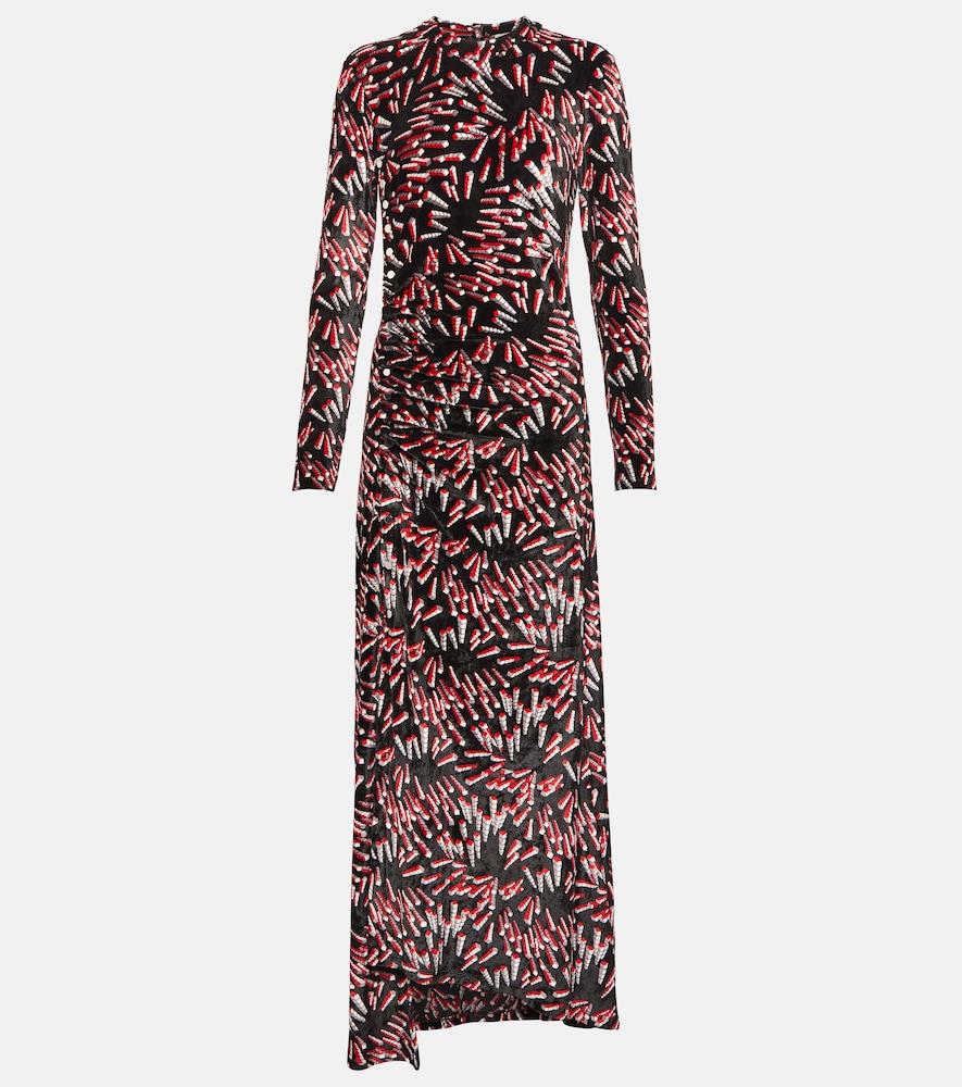 rabanne printed velvet maxi dress