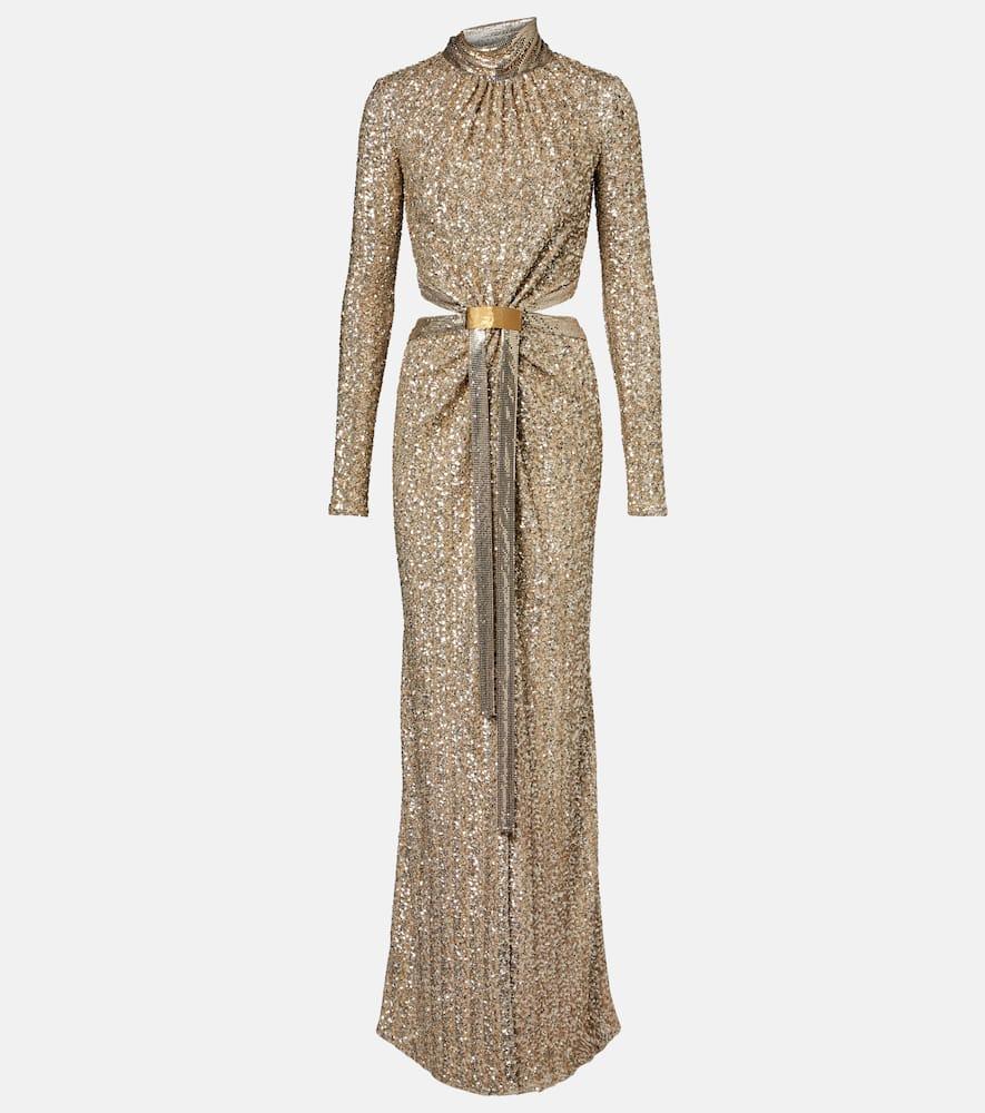 rabanne sequined gathered gown