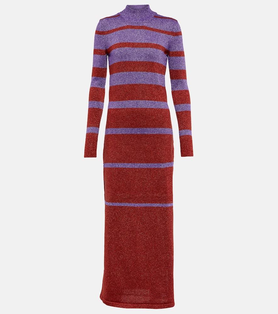rabanne striped metallic knit maxi dress