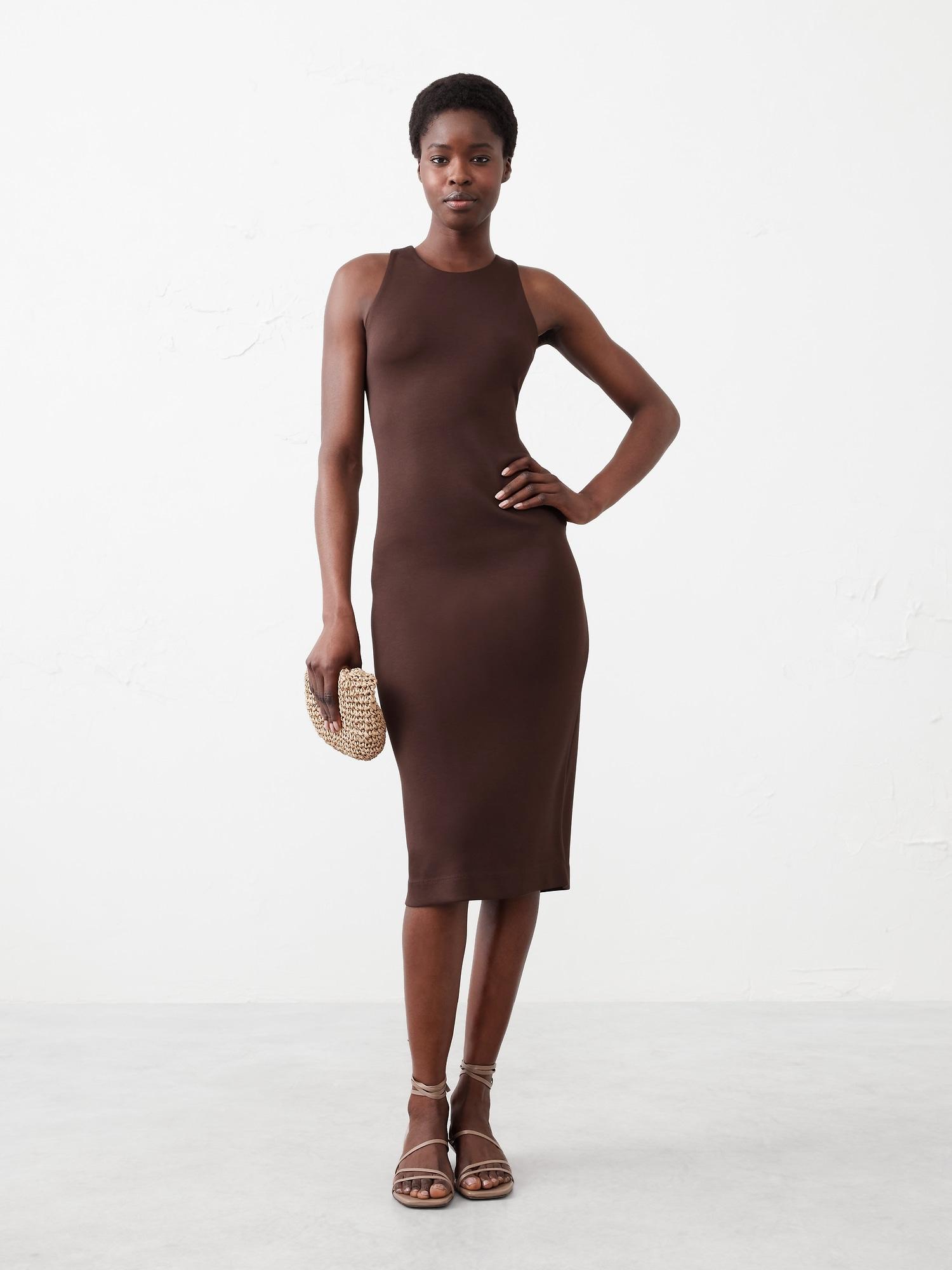 racer-neck knit midi dress