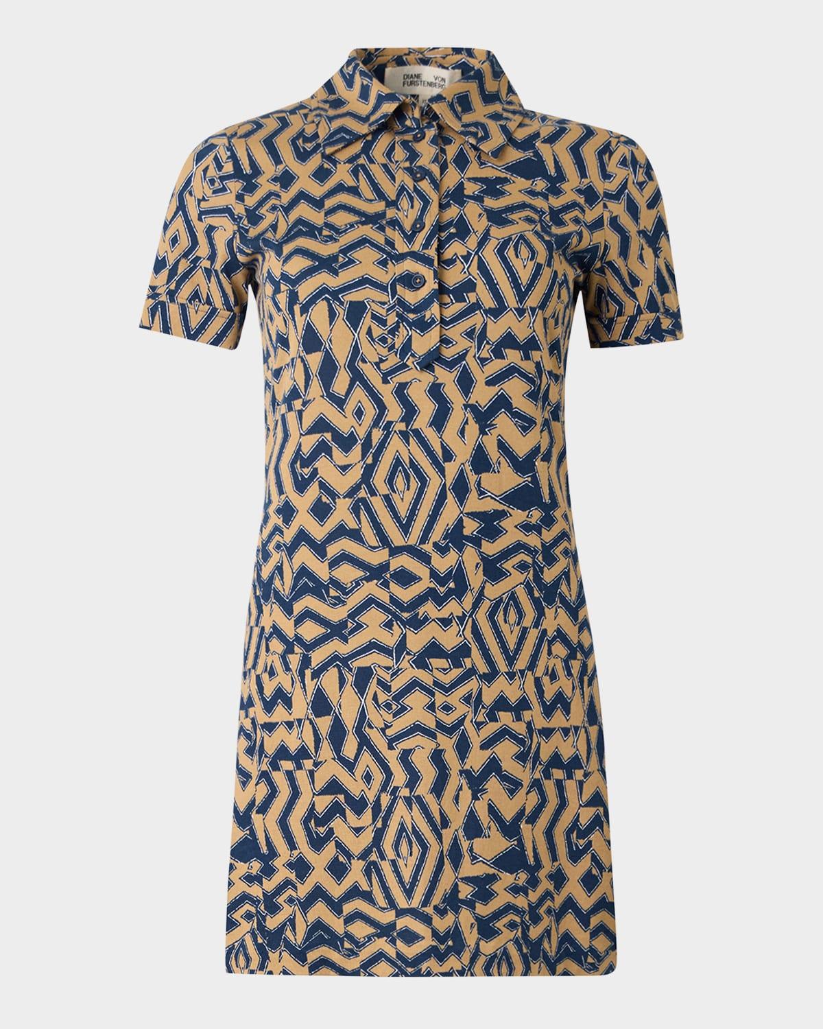 rachel ruched geometric-print mini dress