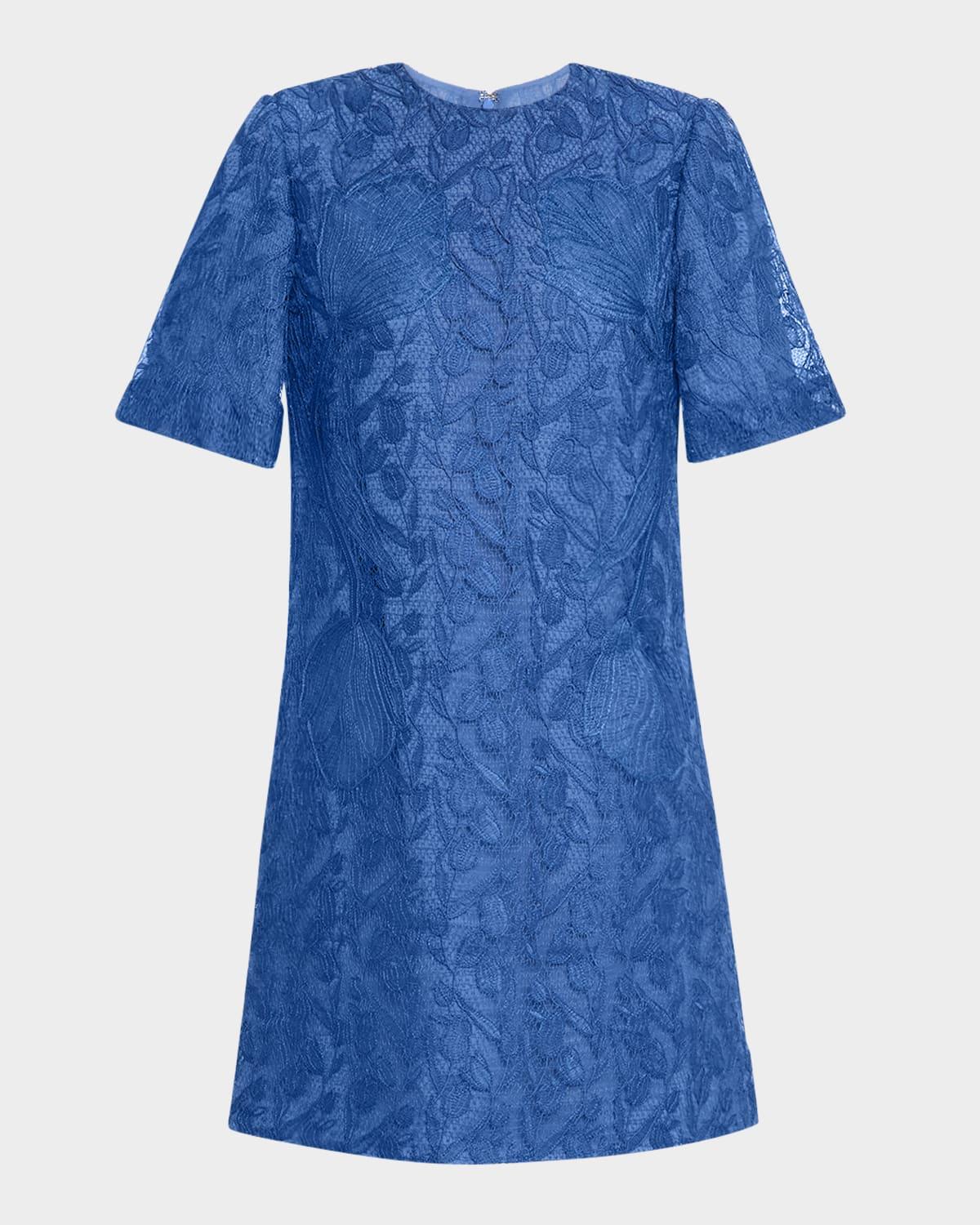 rachel tulip lace short-sleeve mini tunic dress
