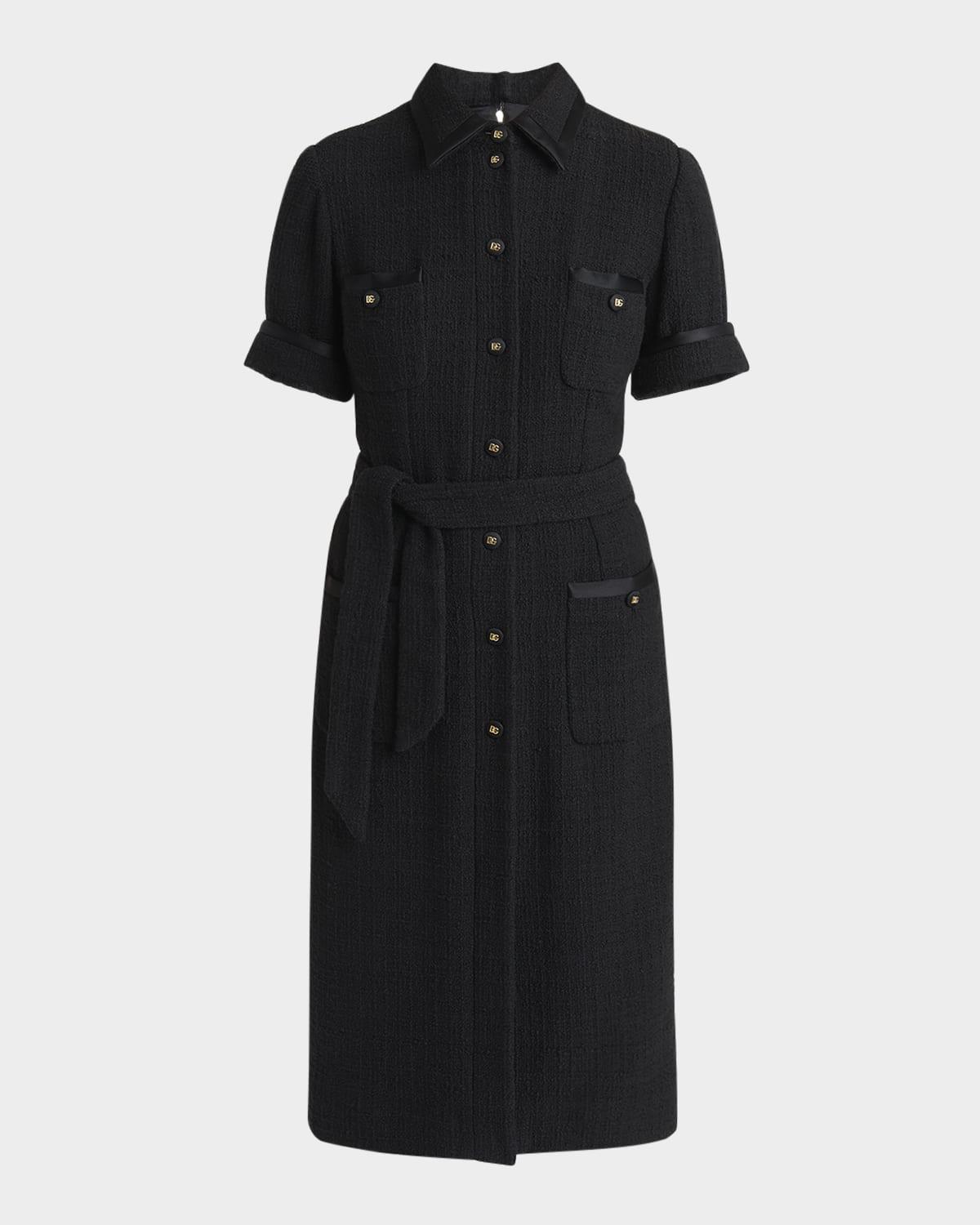 rachel tweed belted midi shirtdress
