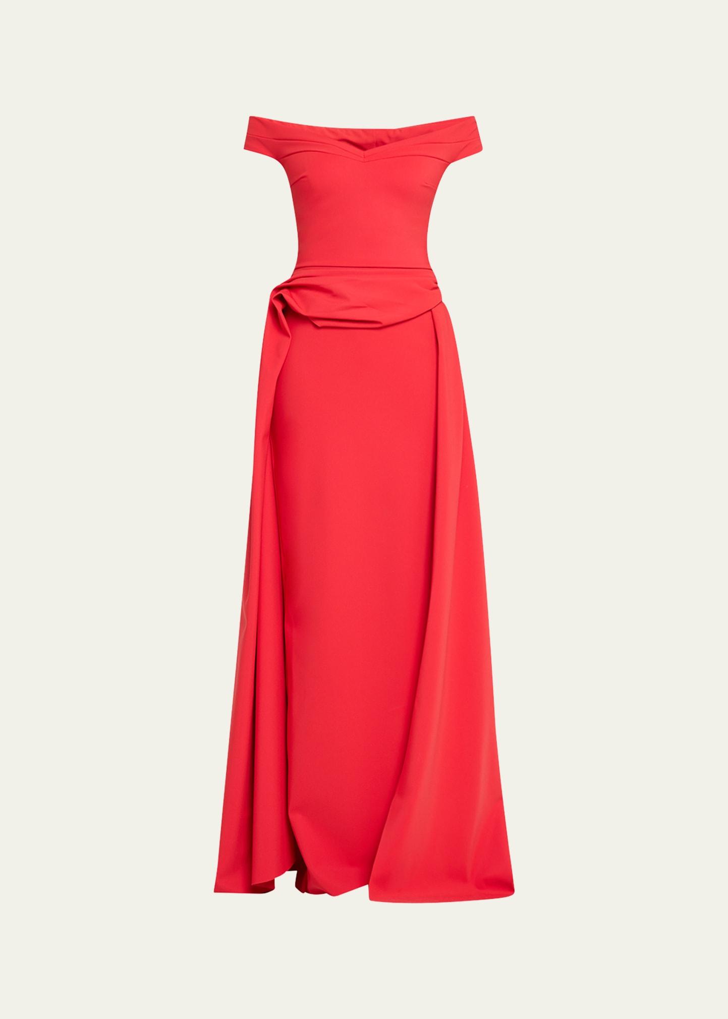radisvi draped off-shoulder gown