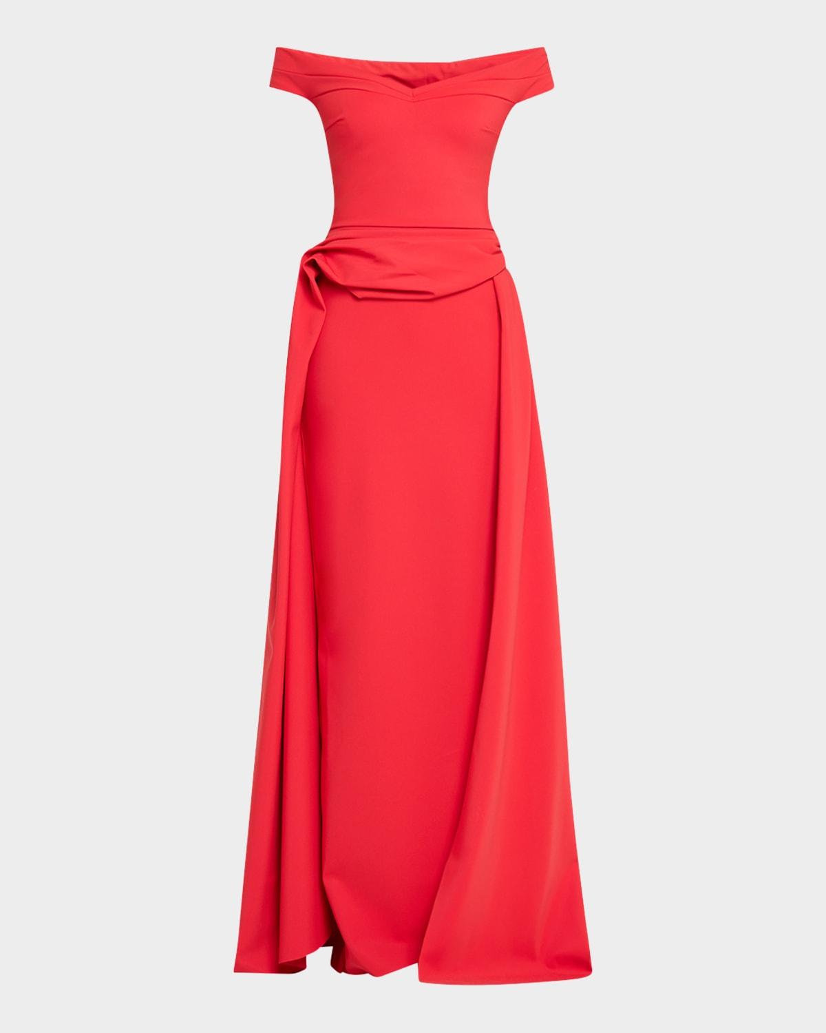 radisvi draped off-shoulder gown