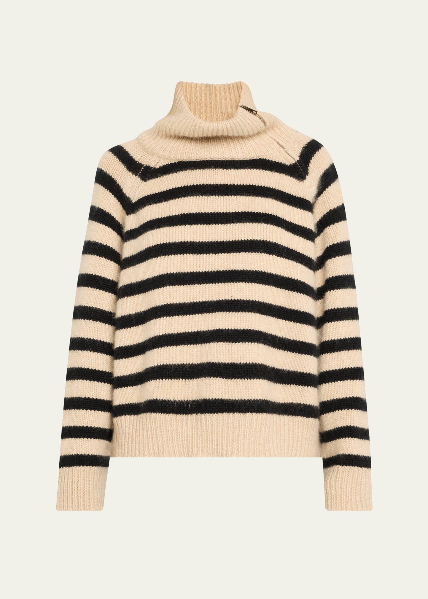 raelyn striped zip turtleneck cashmere sweater