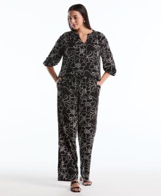 rafaella petite floral embroidered 3 4 sleeve blouse floral embroidered drawstring pants