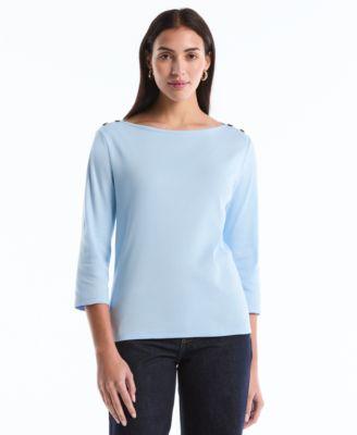 rafaella womens button detail boat neck top