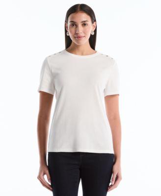 rafaella womens button detail short sleeve top