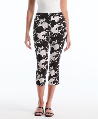 rafaella womens floral print capri pants with riveted vent